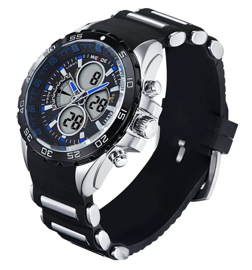 WEIDE Men's Electro Dual Time Steel Blue Trim Watch BRAND NEW official SA store