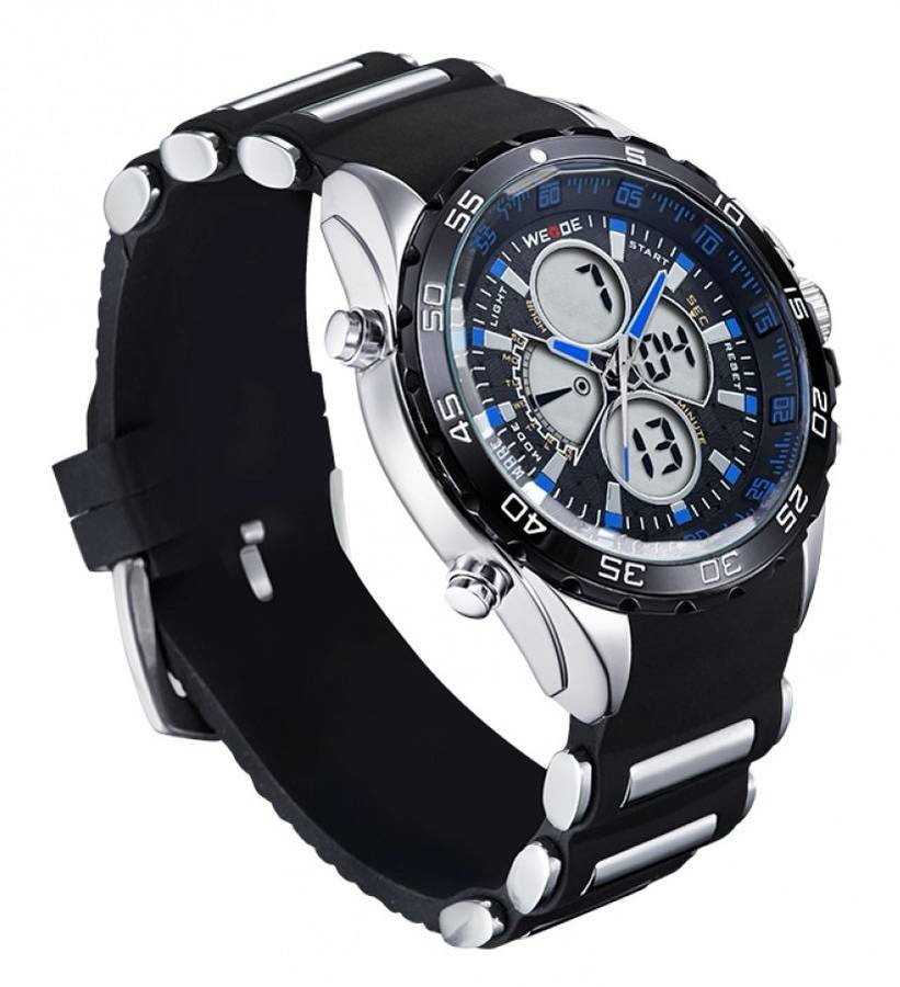 WEIDE Men's Electro Dual Time Steel Blue Trim Watch BRAND NEW official SA store