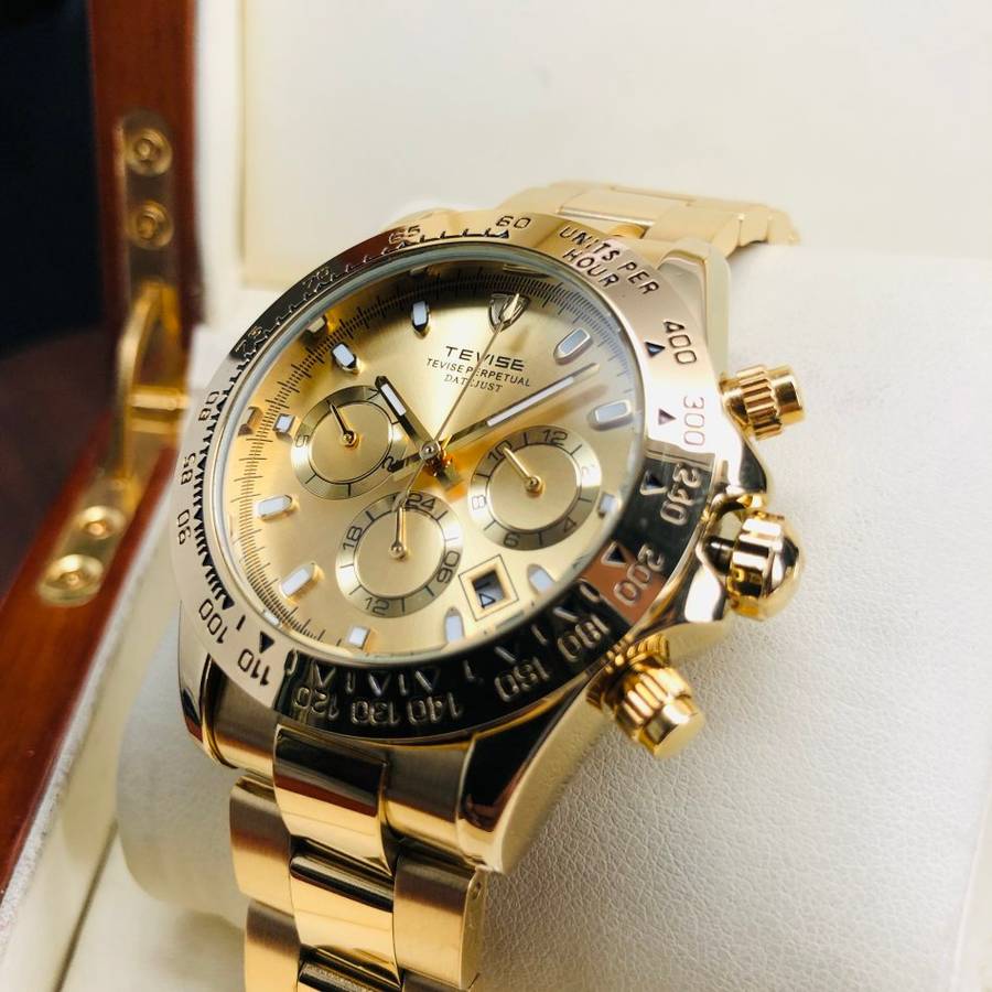 Retail: R2,599.00 TEVISE ® Men's Californian Racer Perpetual Automatic Gold Edition Watch BRAND NEW