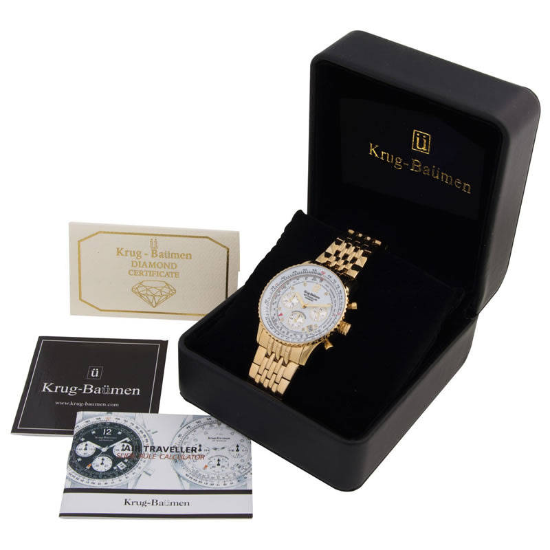 Retail: R10,000.00 Krug-Baumen Men`s Air Traveller 42mm Diamond GOLD EDITION Watch  NEW