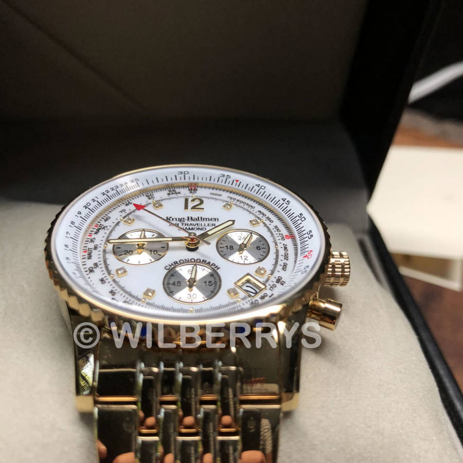 Retail: R12,000.00 Krug-Baumen Men's Air Traveller 42mm Diamond GOLD pl EDITION Watch  NEW IN BOX