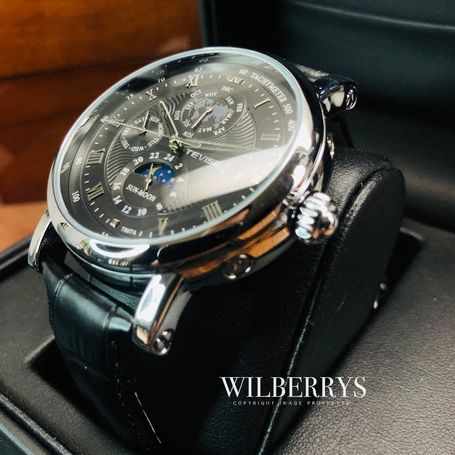 Retail: R2,599.00 TEVISE ® Men's Namura Moon Phase Automatic Leather  BRAND NEW IN BOX