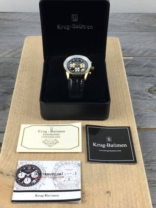 Retail: R10,000.00 Krug-Baumen Men's Air Traveller 42mm Diamond Watch  NEW IN BOX