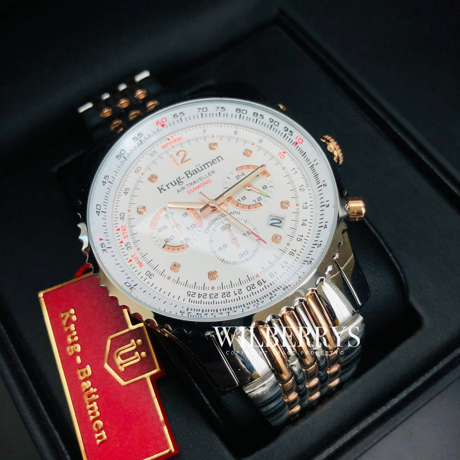Retail: R12,000.00 Krug-Baumen Men's Air Traveller 46mm Diamond TWO TONE Watch  NEW IN BOX
