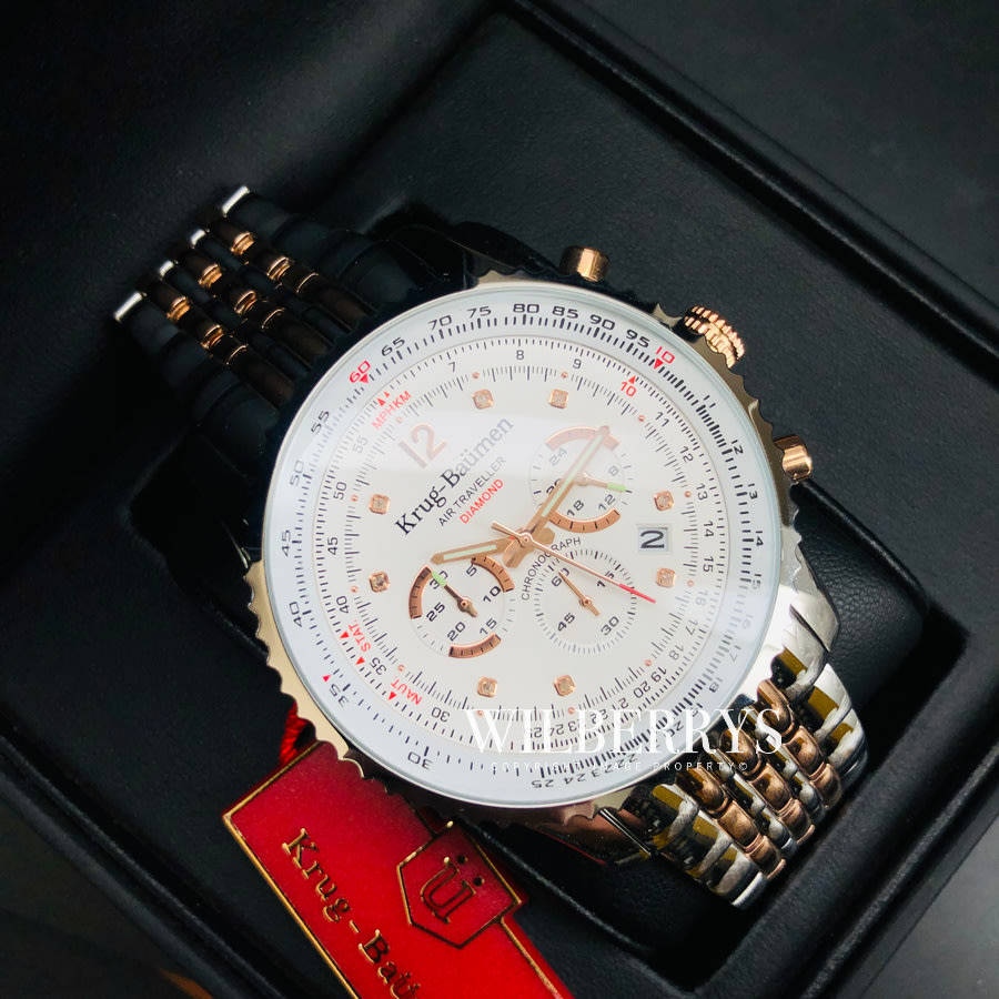 Retail: R12,000.00 Krug-Baumen Men's Air Traveller 46mm Diamond TWO TONE Watch  NEW IN BOX
