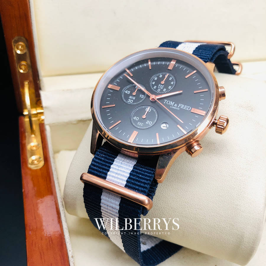 TOM & FRED London® Men's Tenure Nautical British Navy Chronograph Watch  BRAND NEW