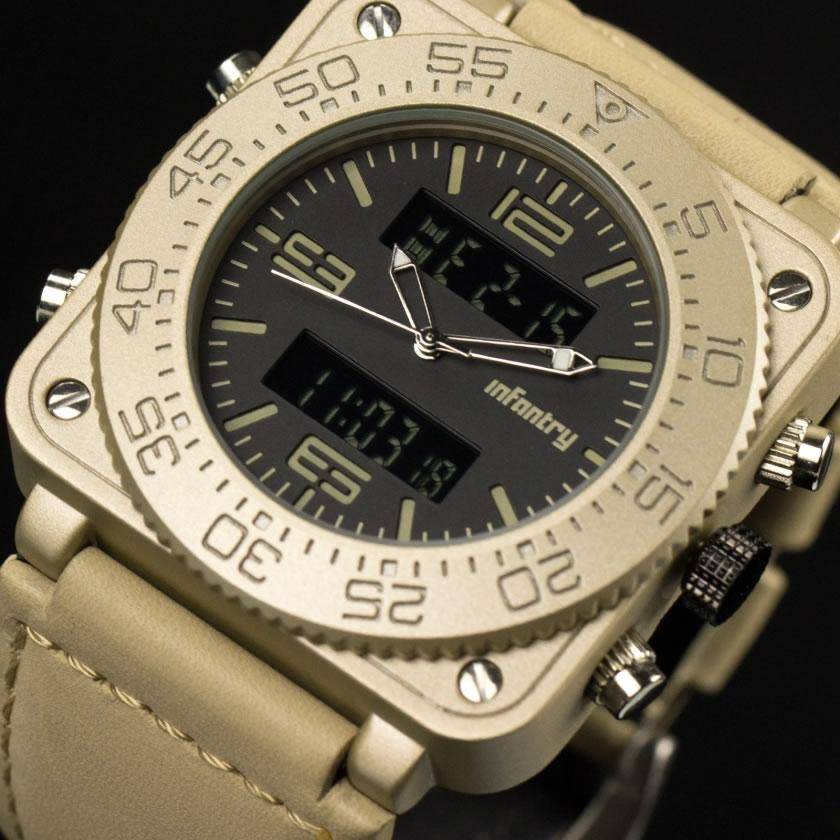 Retail: R3,999.00 INFANTRY MILITARY CO. Men`s Tank GOLD EDITION 47mm BIG Dual Movement Watch NEW