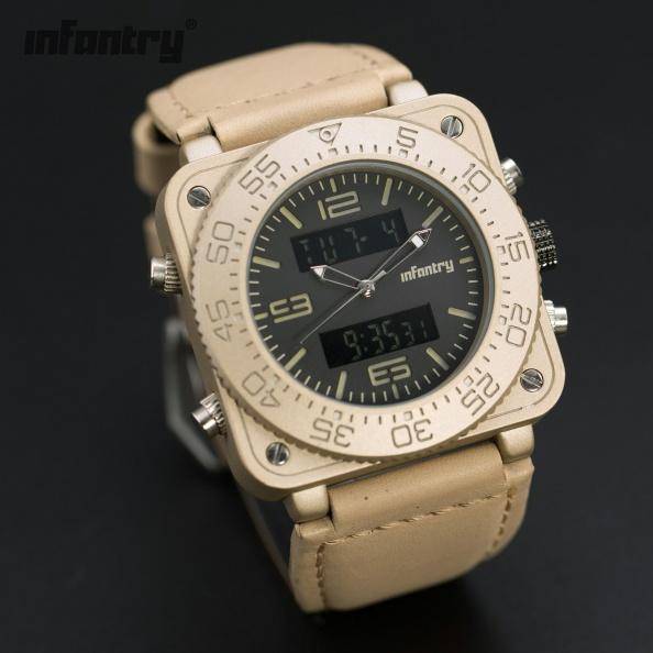 Retail: R3,999.00 INFANTRY MILITARY CO. Men`s Tank GOLD EDITION 47mm BIG Dual Movement Watch NEW