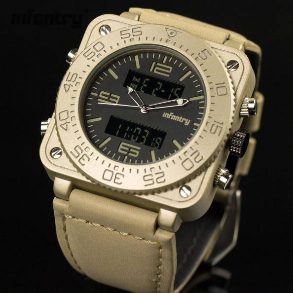 Retail: R3,999.00 INFANTRY MILITARY CO. Men`s Tank GOLD EDITION 47mm BIG Dual Movement Watch NEW