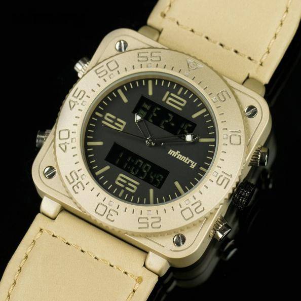 Retail: R3,999.00 INFANTRY MILITARY CO. Men`s Tank GOLD EDITION 47mm BIG Dual Movement Watch NEW