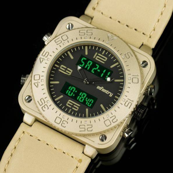 Retail: R3,999.00 INFANTRY MILITARY CO. Men`s Tank GOLD EDITION 47mm BIG Dual Movement Watch NEW