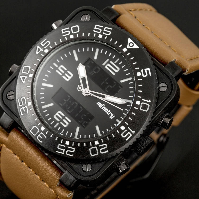 Retail: R3,999.00 INFANTRY MILITARY CO. Men's Tank ACU Silicon 47mm BIG Dual Movement Watch Grey NEW