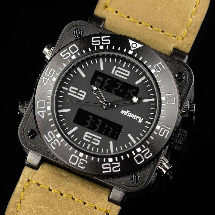 Retail: R3,999.00 INFANTRY MILITARY CO. Men's Tank ACU Silicon 47mm BIG Dual Movement Watch Grey NEW