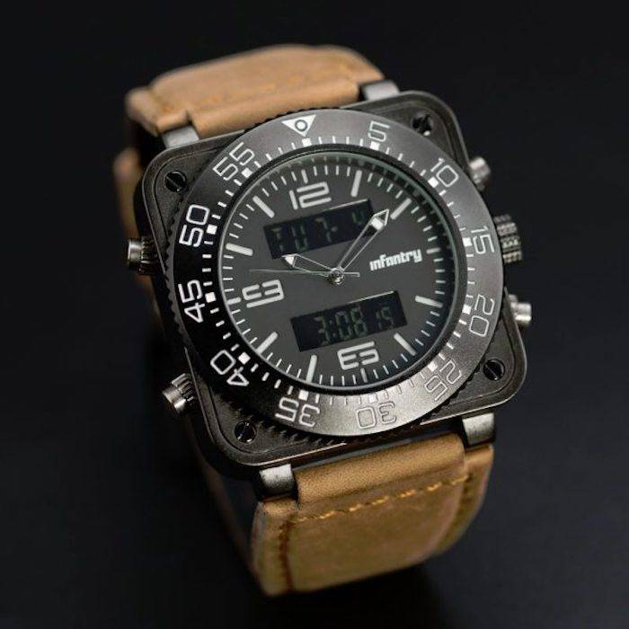 Retail: R3,999.00 INFANTRY MILITARY CO. Men's Tank ACU Silicon 47mm BIG Dual Movement Watch Grey NEW