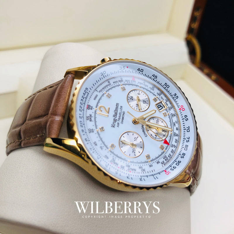 Retail: R9,000.00 Krug-Baumen Men`s Air Traveller 42mm Diamond Chromo PILOT Watch BRAND NEW