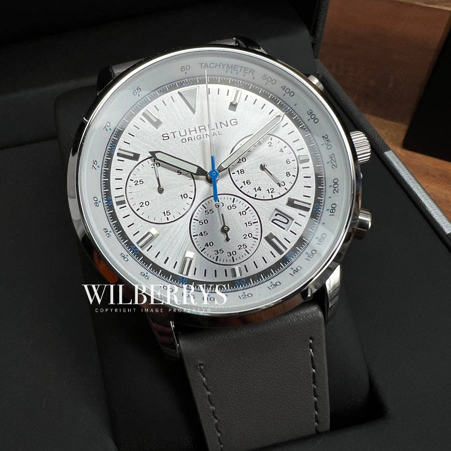 wow!! rrp R6,999.00 STUHRLING ORIGINAL® Men`s MONACCO ICE STONE Leather CHRONO Watch BRAND NEW