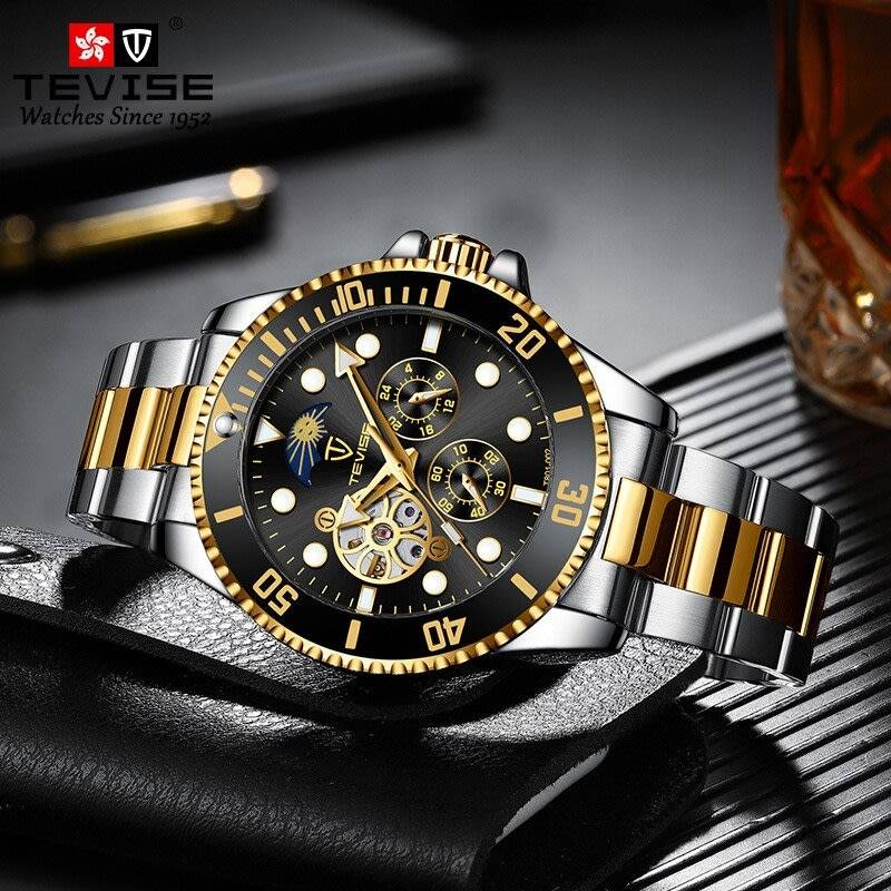 Retail: R2,599.00 TEVISE ® Men`s Perpetual FLYWHEEL Automatic Flower Moon Watch BRAND NEW