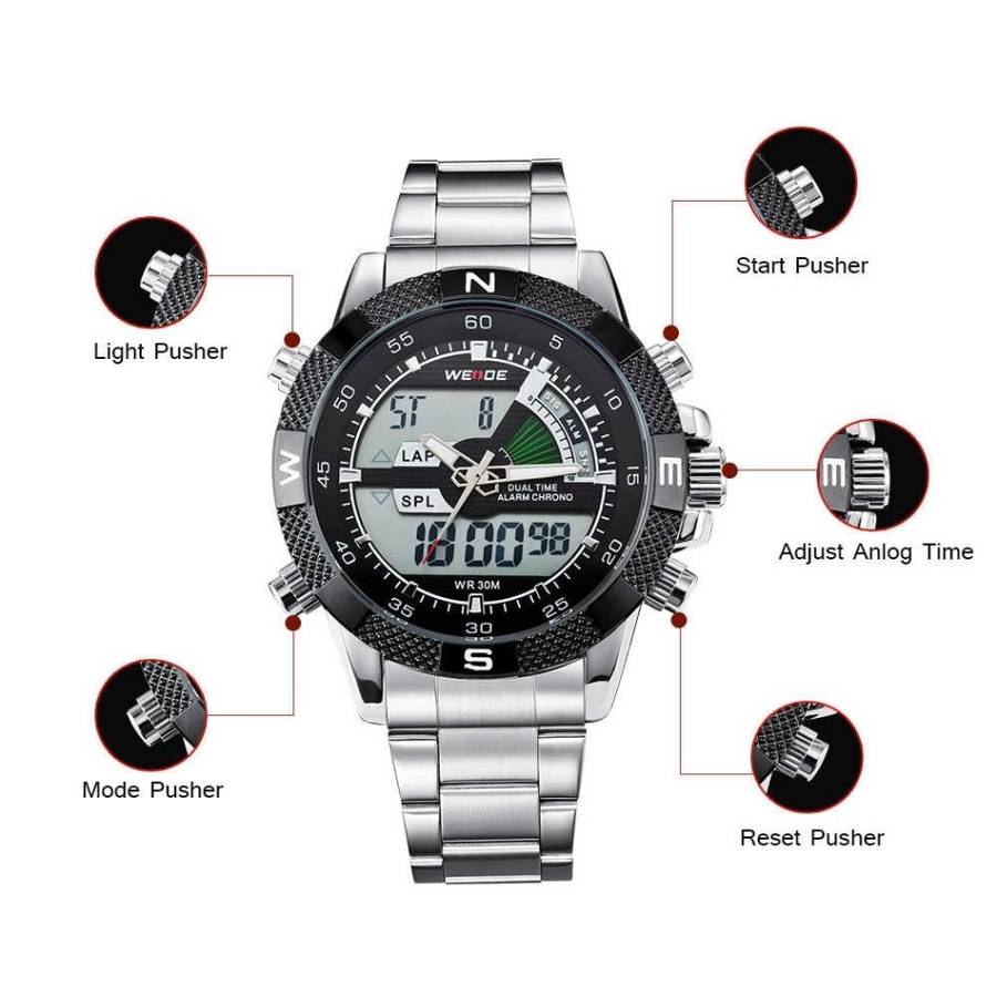 WEIDE Men's Rainmaker Sport Steel Infised Black/Red Watch BRAND NEW official SA store
