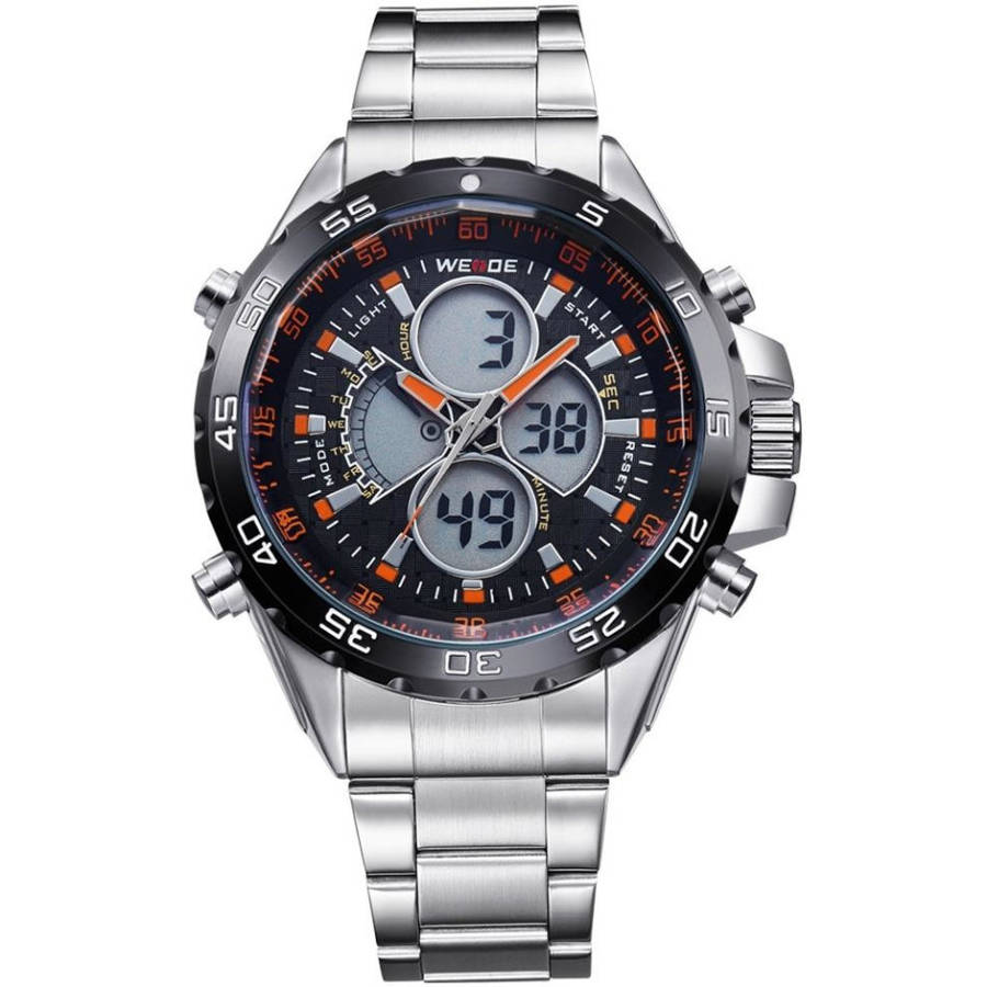 WEIDE Men's Electro Dual Time Steel Black/Orange Watch BRAND NEW official SA store