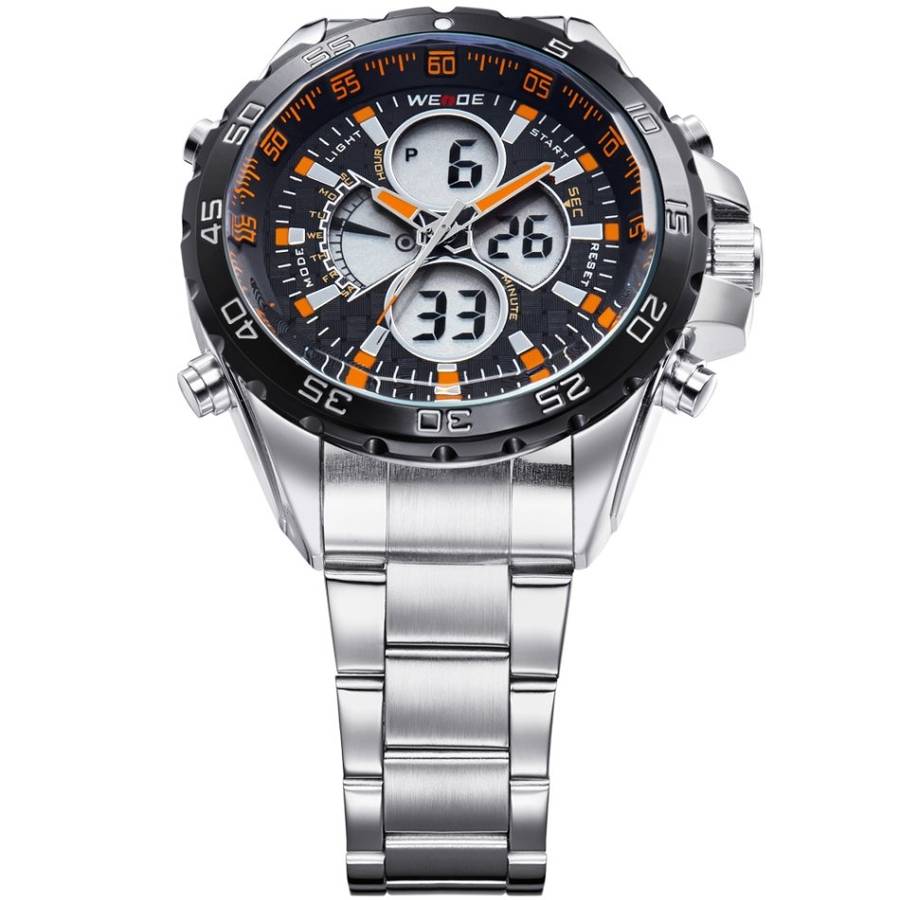 WEIDE Men's Electro Dual Time Steel Black/Orange Watch BRAND NEW official SA store