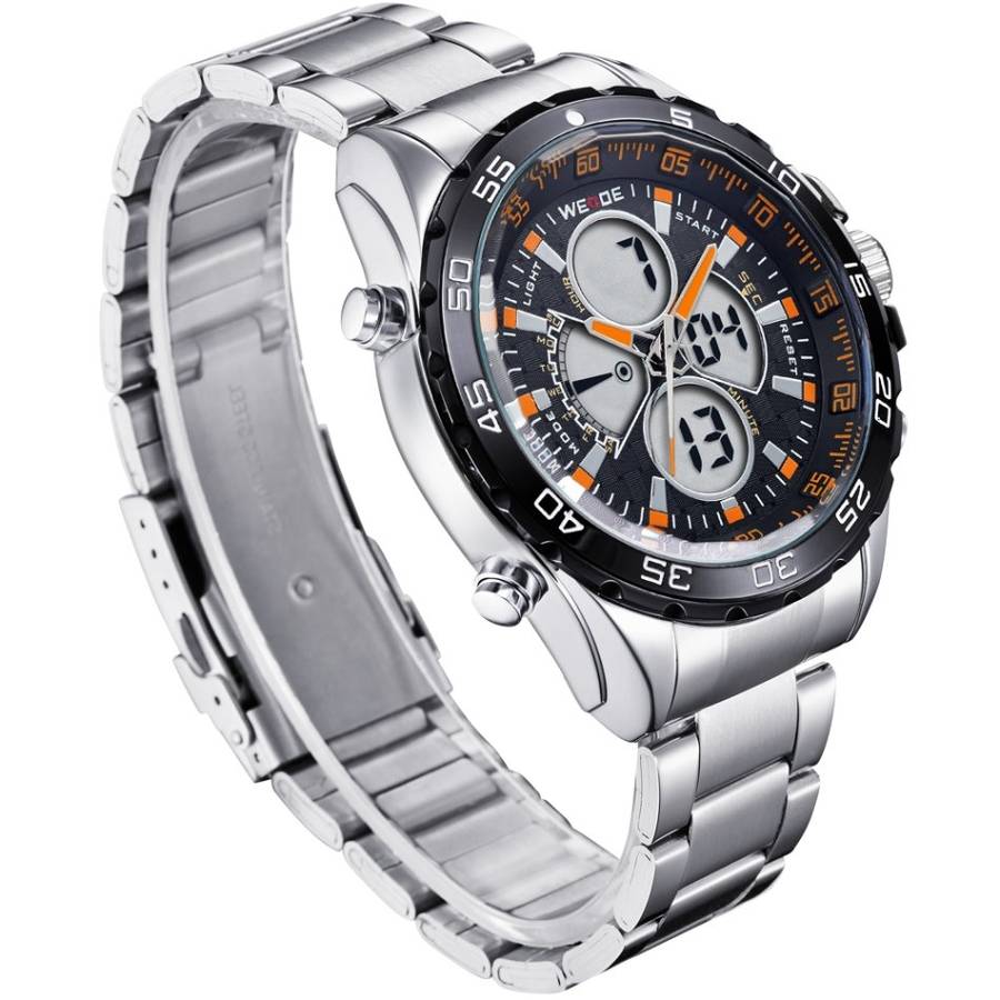 WEIDE Men's Electro Dual Time Steel Black/Orange Watch BRAND NEW official SA store