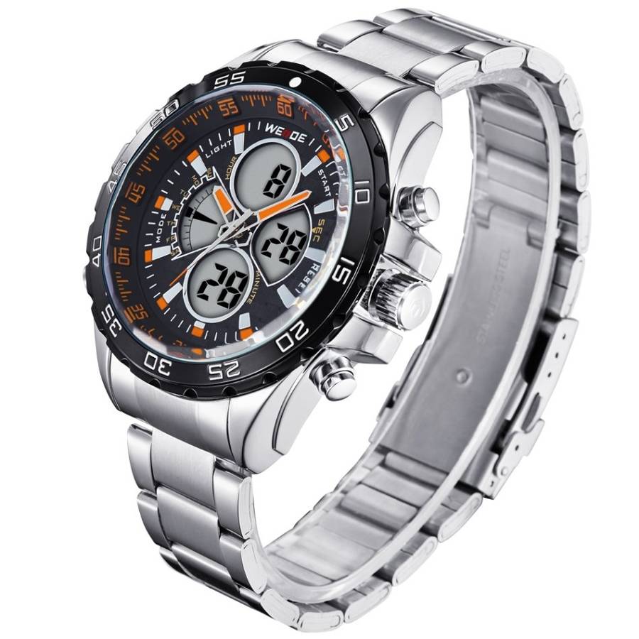 WEIDE Men's Electro Dual Time Steel Black/Orange Watch BRAND NEW official SA store