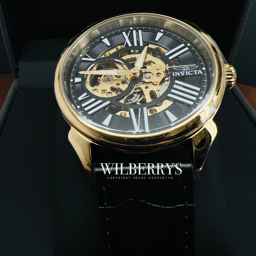 ***skeleton*** Retail: R6,999.00 INVICTA Men`s Black Leather Automatic 42mm Watch BRAND NEW