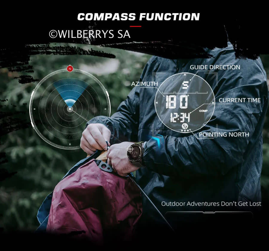 Tactical watch compass, carbon fiber North Edge mountain Alps watch green nylon