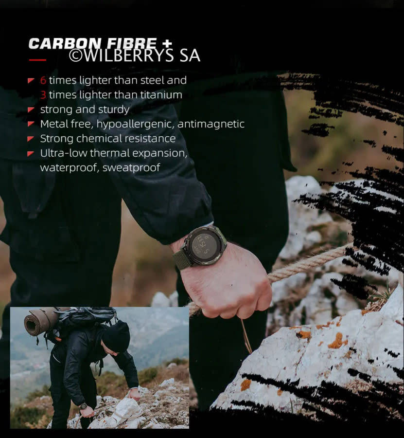 Tactical watch compass, carbon fiber North Edge mountain Alps watch green nylon