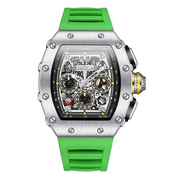 ONOLA Grande Prix Shanghai Quartz Chronograph Watch - Silver/Green