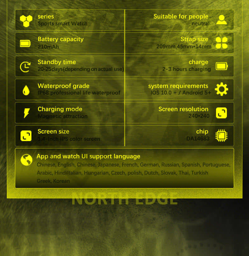 R2,500.00 NORTH EDGE SMART WATCH +charger, Bluetooth Calling, BP, Sports OBSIDIAN BLUE