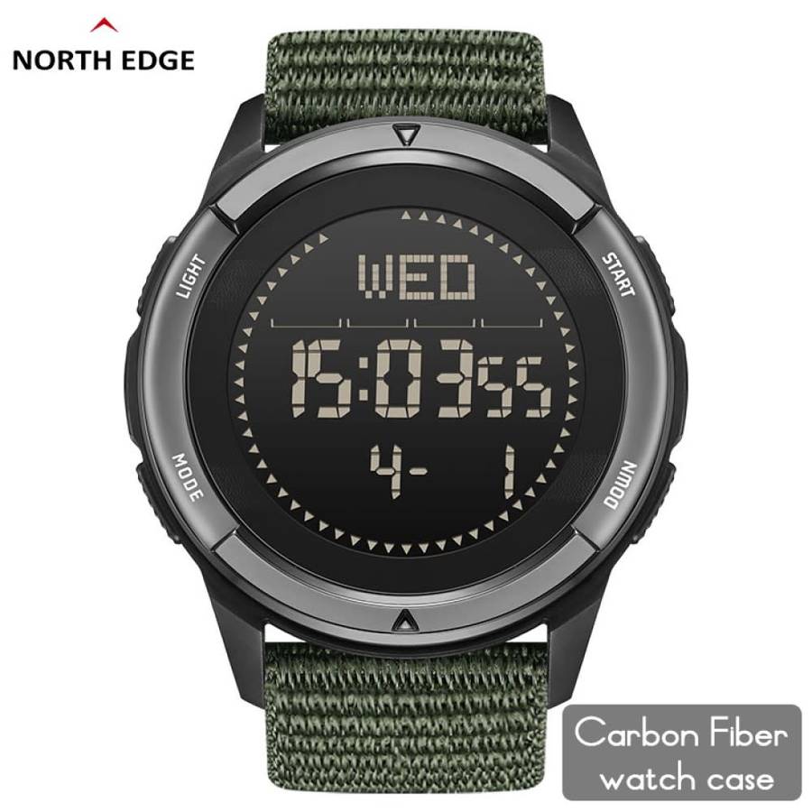 Tactical watch compass, carbon fiber North Edge mountain Alps watch green nylon