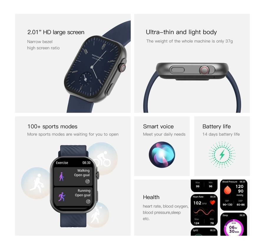 NORTH EDGE Vermont Smart Watch Black / Navy Blue Silicone Finish