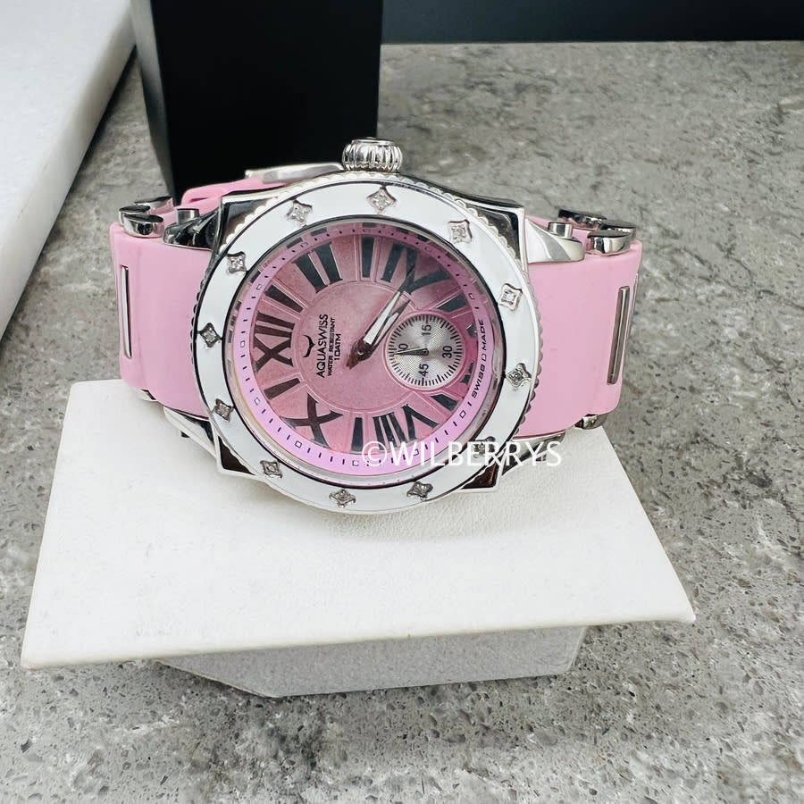 Aquaswiss Women`s Swissport 22 Diamond Watch with Paris Pink Silicone Strap