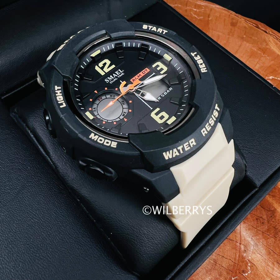 SMAEL Men`s SHOCK PROOF Mens GRENADO S-SHOCK Beige Watch WATER RESISTANT **BRAND NEW**