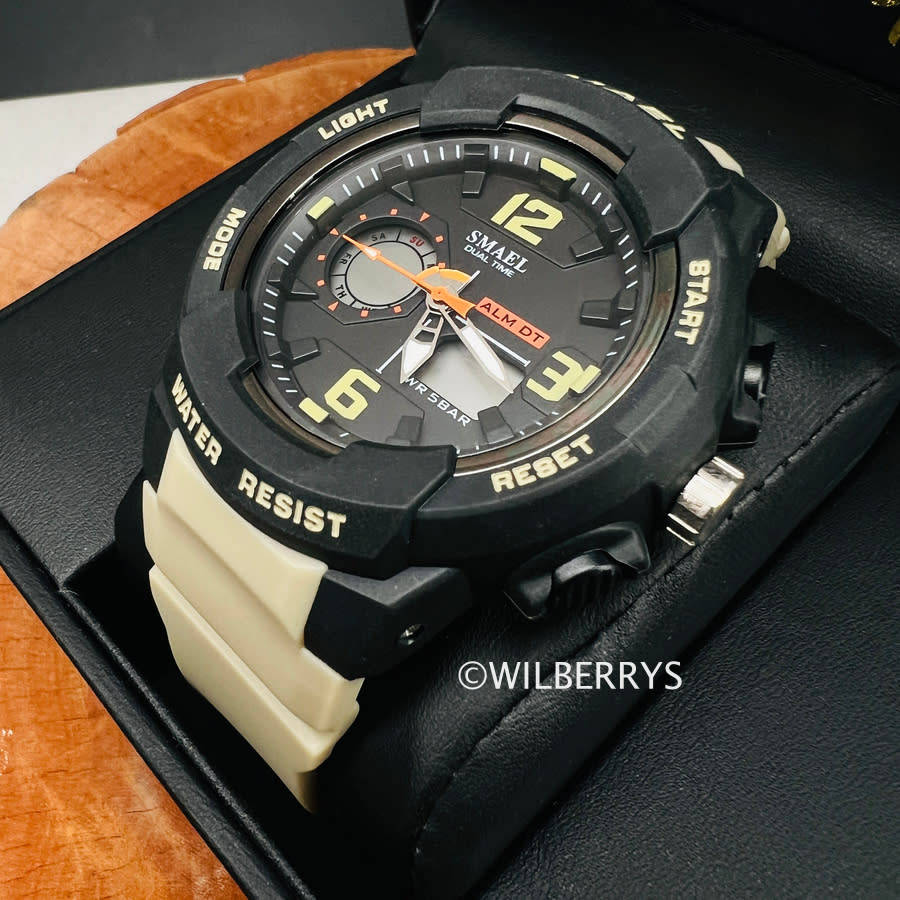 SMAEL Men`s SHOCK PROOF Mens GRENADO S-SHOCK Beige Watch WATER RESISTANT **BRAND NEW**