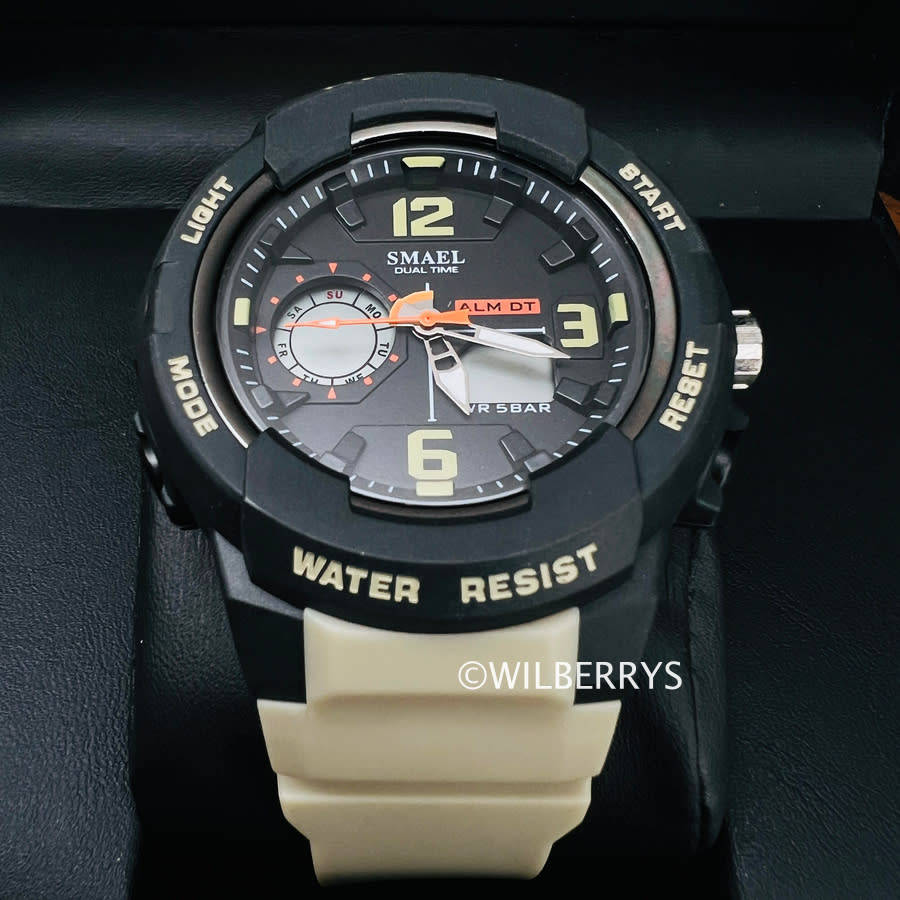SMAEL Men`s SHOCK PROOF Mens GRENADO S-SHOCK Beige Watch WATER RESISTANT **BRAND NEW**