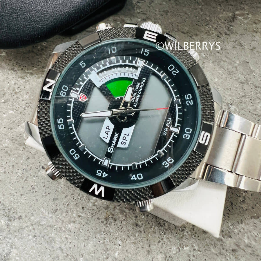 SHARK Mens Porbeagle Dual Time Ana Digital Steel Bracelet Watch