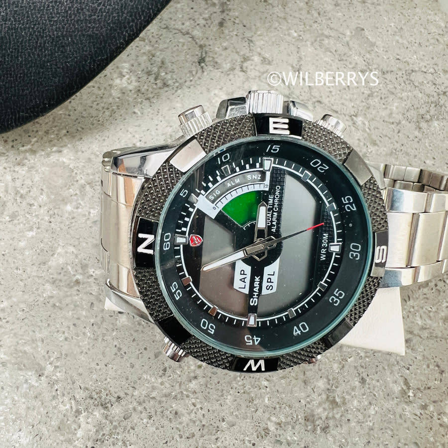 SHARK Mens Porbeagle Dual Time Ana Digital Steel Bracelet Watch