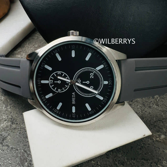 BREDA Mens 43mm Big Tick NYC Gray Silicone Strap Watch