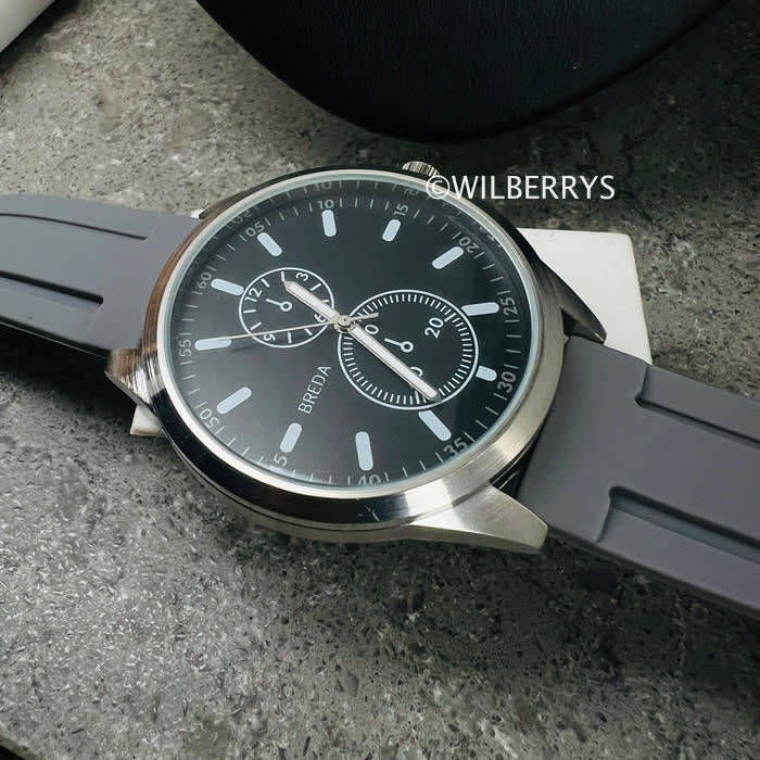 BREDA Mens 43mm Big Tick NYC Gray Silicone Strap Watch