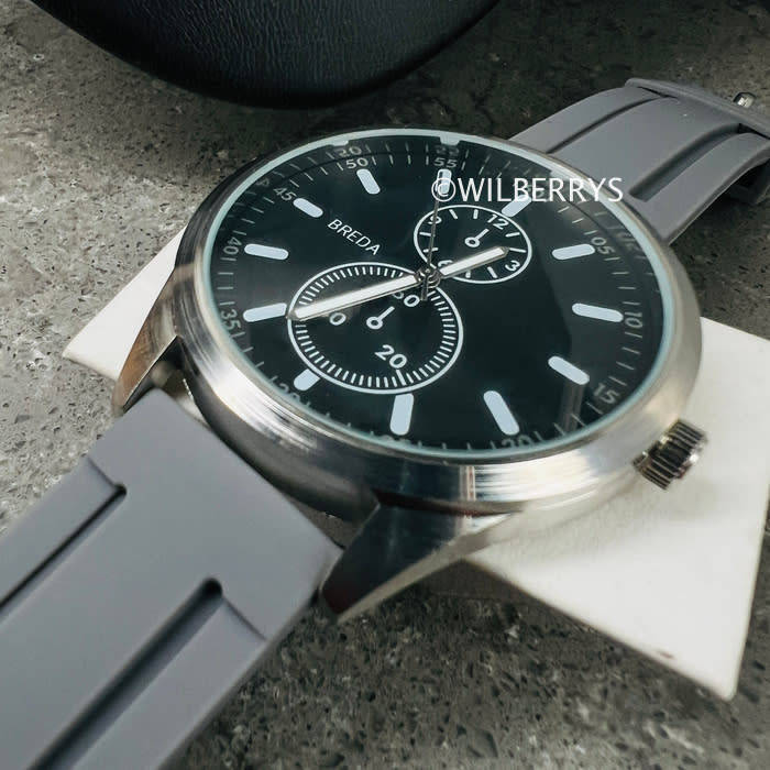 BREDA Mens 43mm Big Tick NYC Gray Silicone Strap Watch