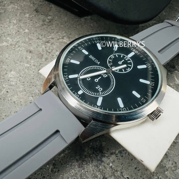 BREDA Mens 43mm Big Tick NYC Gray Silicone Strap Watch