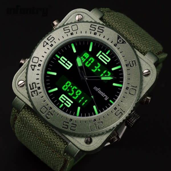 Infantry Military Co. Men`s Tank Camo 47mm Dual Movement Watch