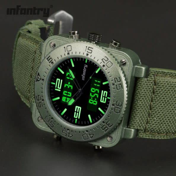 Infantry Military Co. Men`s Tank Camo 47mm Dual Movement Watch