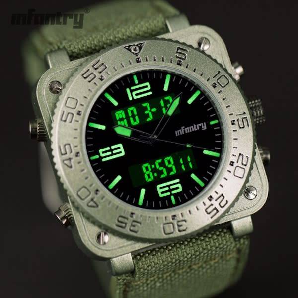 Infantry Military Co. Men`s Tank Camo 47mm Dual Movement Watch