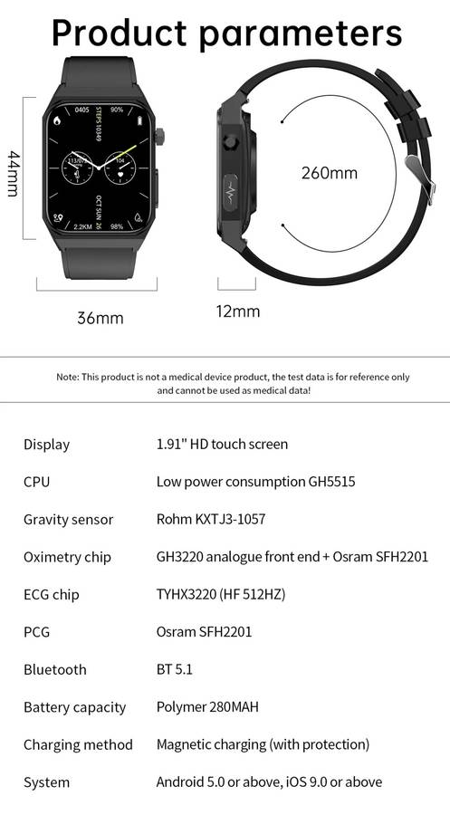 NORTH EDGE Fully featured smart watch steel bracelet black ionic ECG Glucose Smart Watch