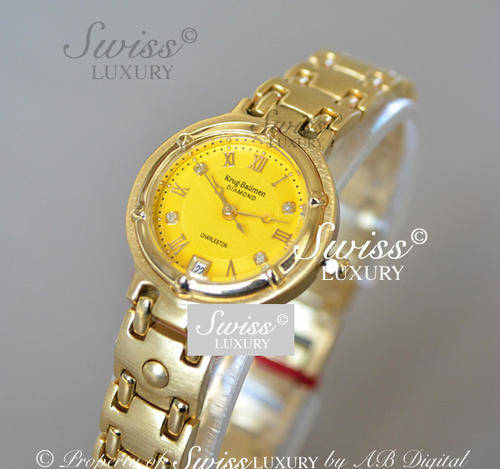 KRUG BAUMEN Lady Gold Diamond Dial Watch w. box, papers, 5yr warranty