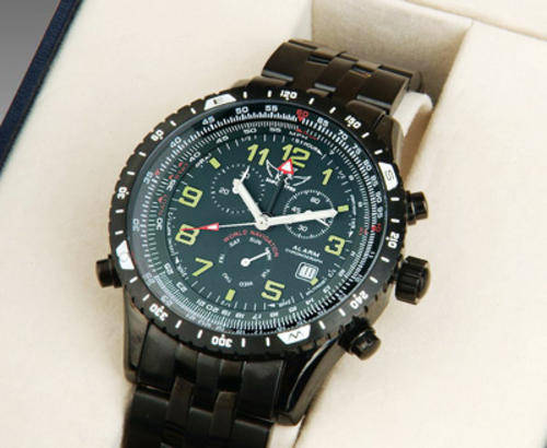 KOTTE & CO** GERMAN BLACK PILOT NAVIGATOR 3 Button Chronograph Watch w/ box, papers