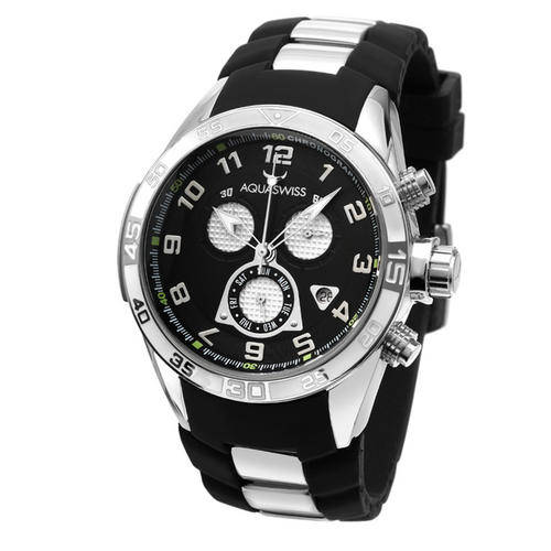 AQUASWISS Men's Trax Black Chronograph Watch MADE IN SWITZERLAND boxed w papers